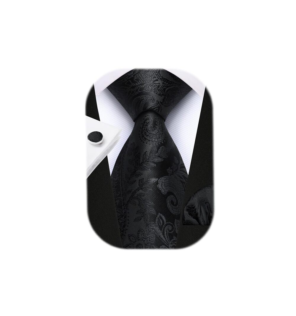 5763 Black Ties Pre Tied Adjustable Tie Woven Paisley Necktie